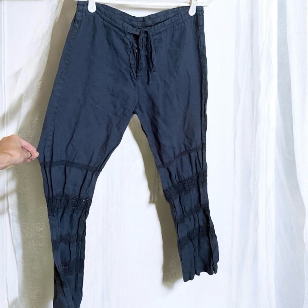 Johnny Was Crochet Lace Linen Boho Navy Pants Size Small - Picture 2 of 3